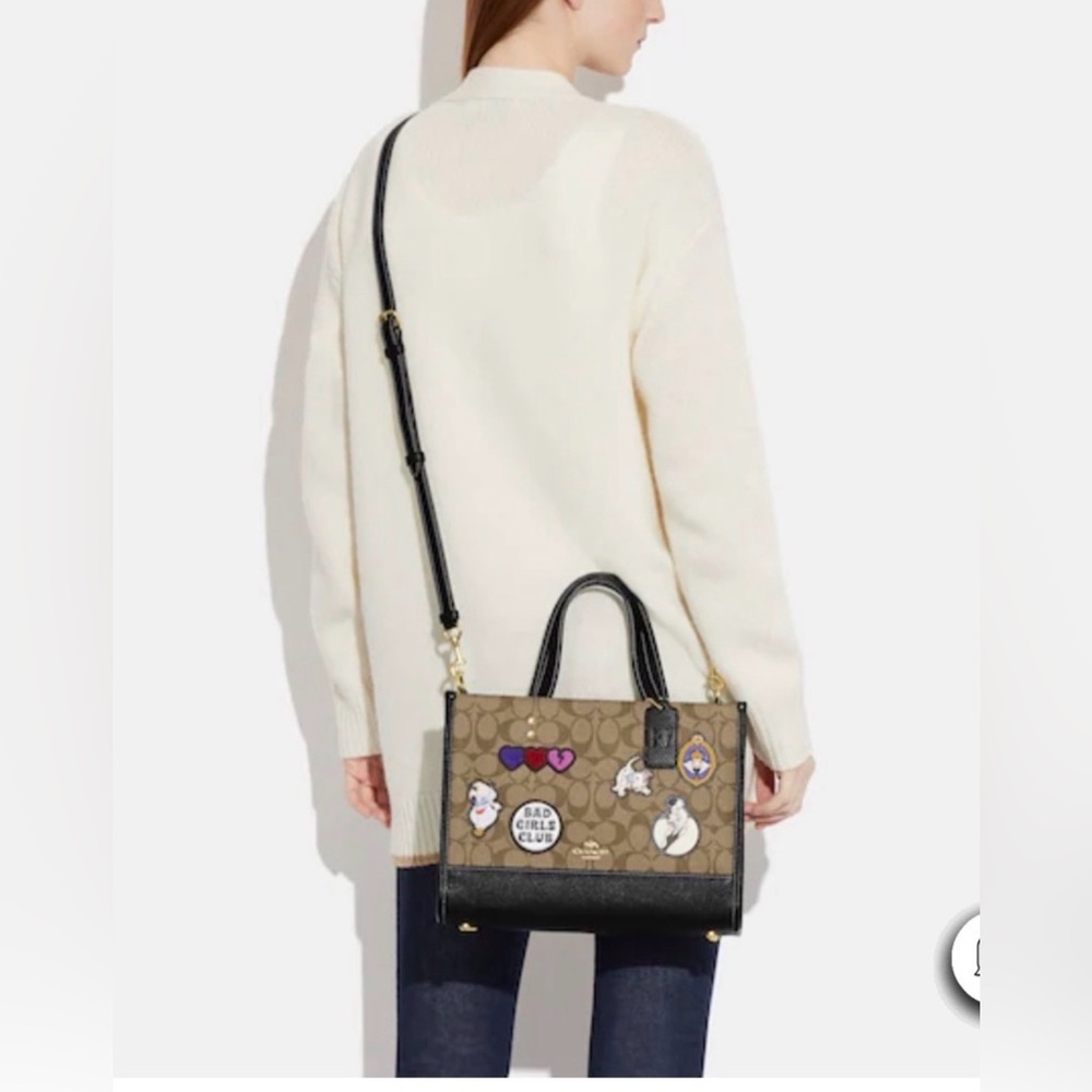 Coach x Disney  Brown Signature Tote with Black Trim and Disney Patch Accents - Picture 11 of 12